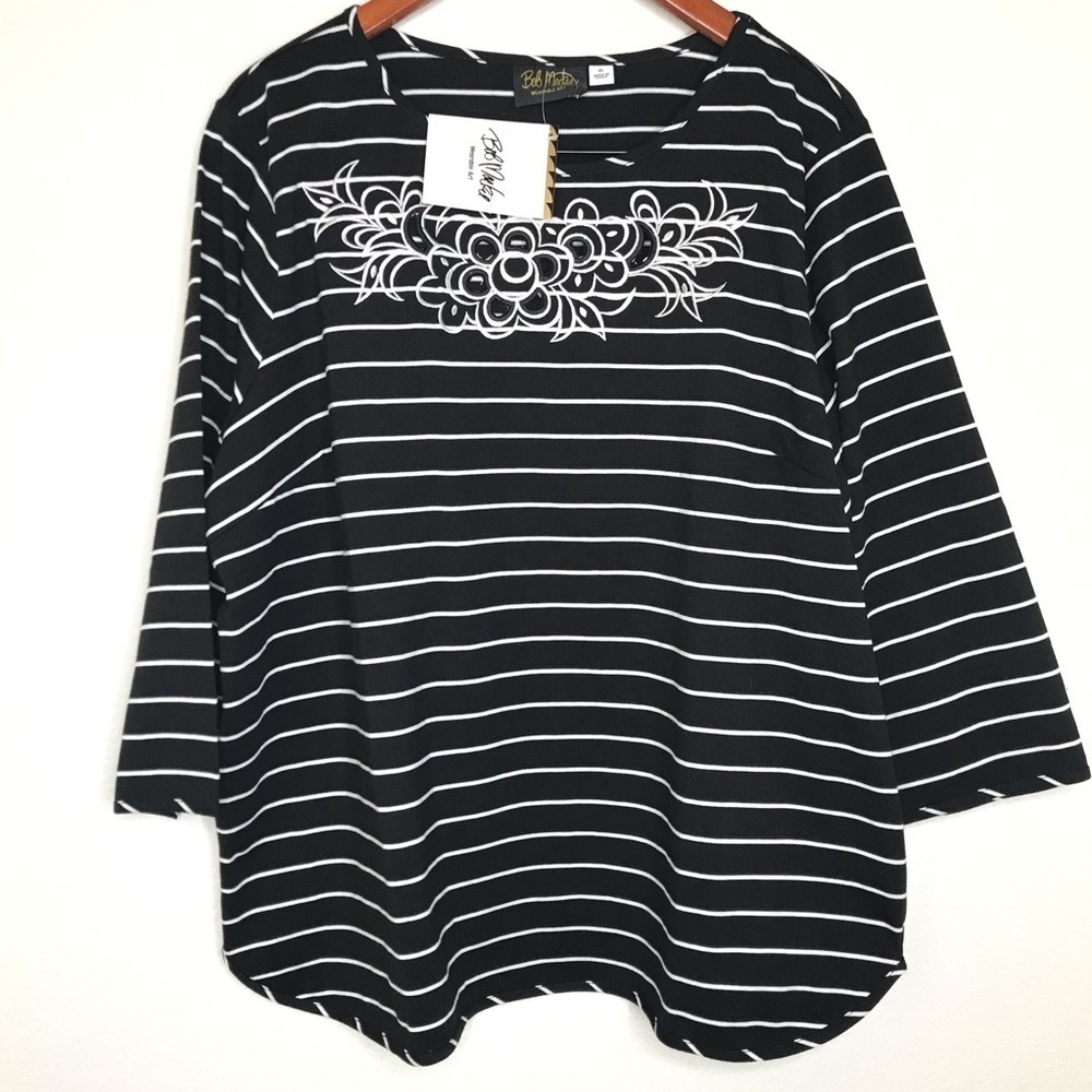 Bob Mackie striped embroidered top XL